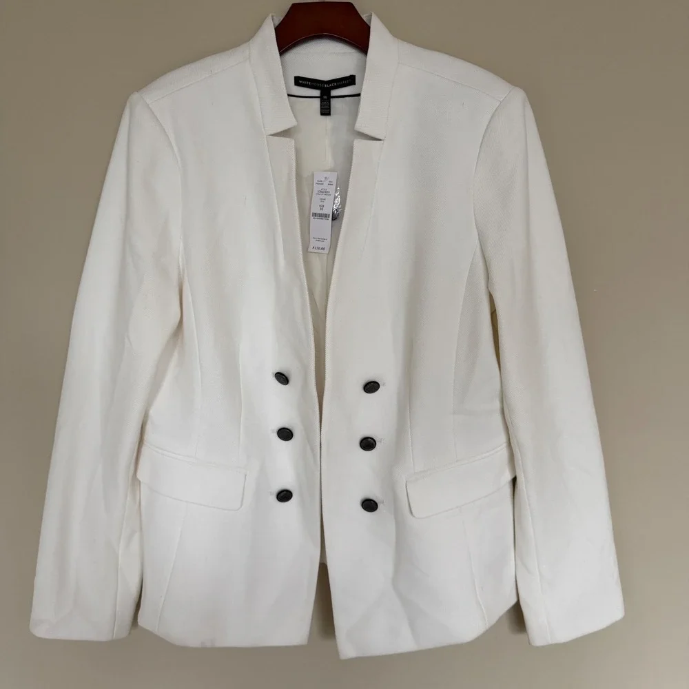White House Black Market White Textured Blazer 16 Hook & Eye Closure Office NWT - Picture 3 of 8